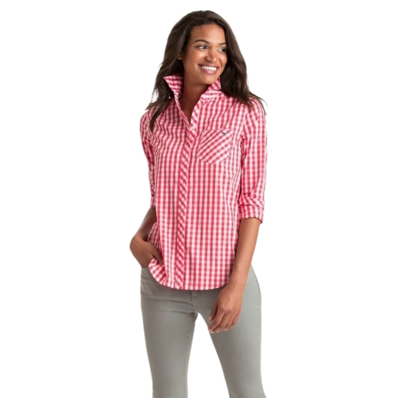 Vineyard Vines Gingham Button Down Relaxed Fit Size 4 - Picture 2 of 12